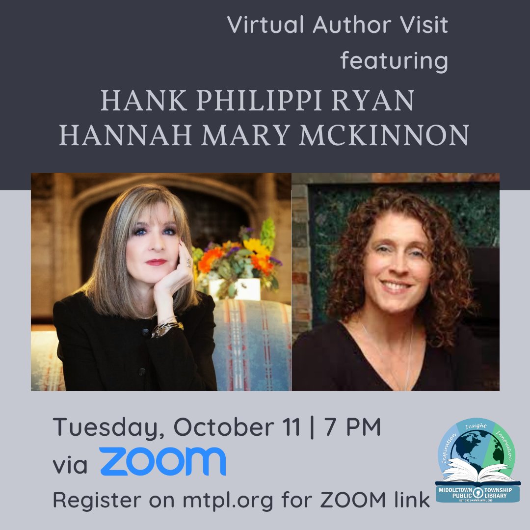 MiddletownPL's tweet image. Join us as we Zoom with bestselling authors, @HankPRyan and @HannahMMcKinnon next Tuesday, October 11th!

Sign up here for a Zoom link: mtpl.libcal.com/event/9455373

#authortalk #libraryprogram #virtuallibraryprogram