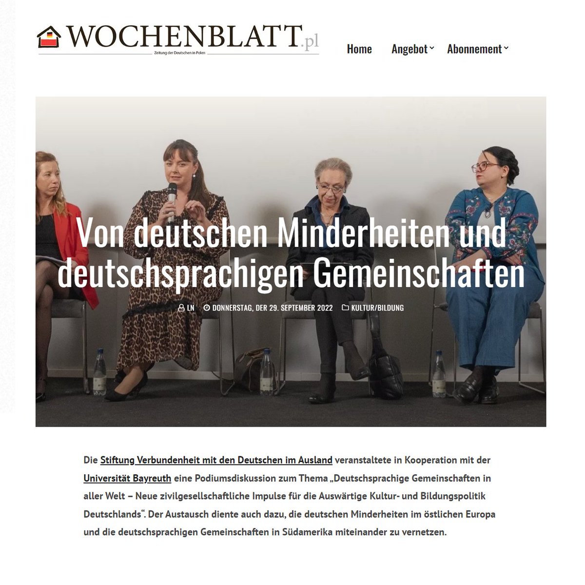 StiftungVerbund's tweet photo. Ein @Wochenblattpl-Artikel zu unserer Podiumsdiskussion „Deutschsprachige Gemeinschaften in aller Welt – Neue zivilgesellschaftliche Impulse für die Auswärtige Kultur- &amp; Bildungspolitik“ während des #Jugendforum's in #Bayreuth.

https://t.co/ElLUOhysDy

#StiftungVerbundenheit https://t.co/RYvmdMNPVm