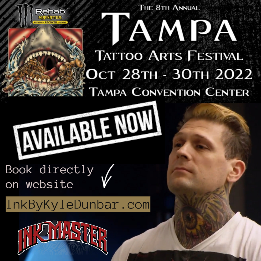 InkbyKyleDunbar's tweet photo. Tampa October 28-30 at the Tampa Conventon Center @TheTampaCC hosted by @villain_arts you can book tattoo appointments through my website https://t.co/tbIU6tvYJA #tattooconvention #inkmaster #Kyledunbar #meetandgreet #tattoos #tampa #tampatattoo #villainarts #thingstodointampa https://t.co/53oRrqzaef