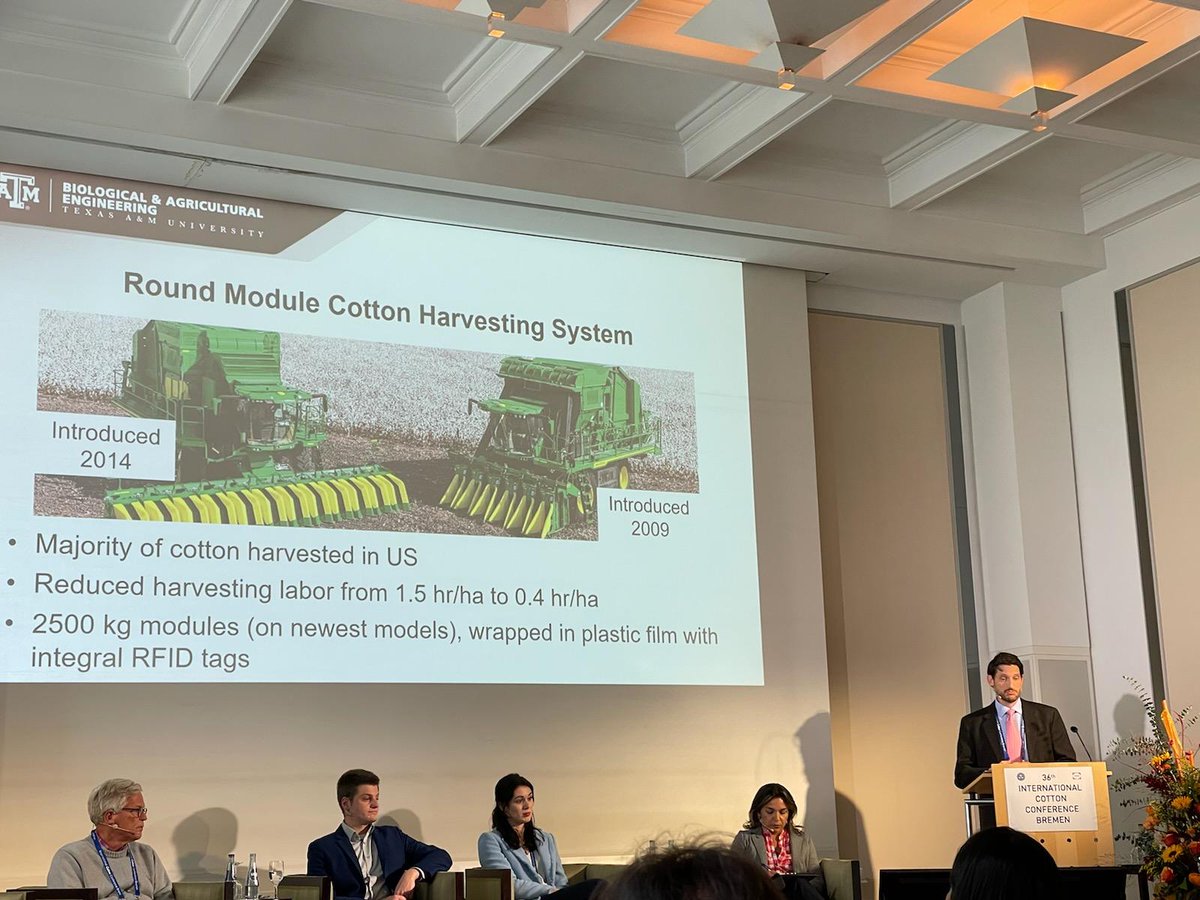 Dr.  Hardin's panel on cotton breeding, production, and ginning at the International Cotton Conference in Bremen, Germany. His talk, "RFID Applications in Cotton Production and Ginning", highlighted the potential  for traceability and data sharing in the cotton supply chain.