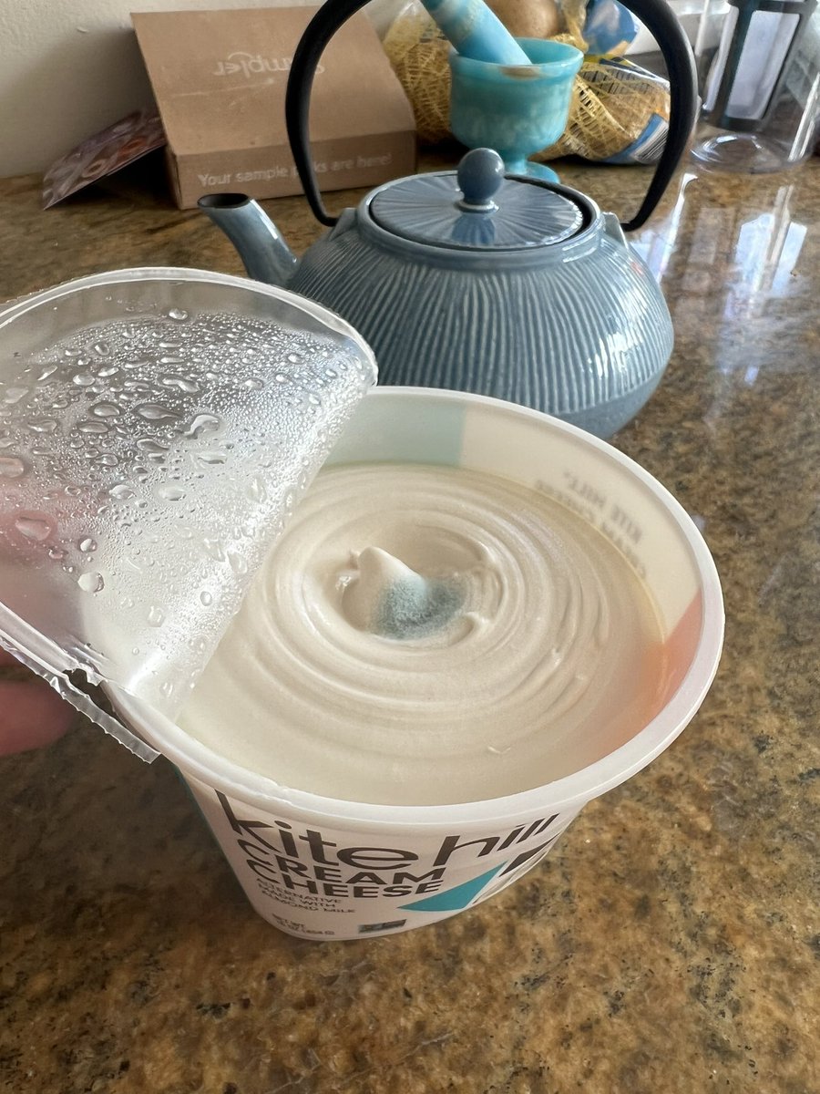 RLichenstein's tweet photo. @KiteHillFoods Your cream cheese is the best but this happens every so often and makes me sad :(
Included the lot # in second pic https://t.co/r5ERvDXMik