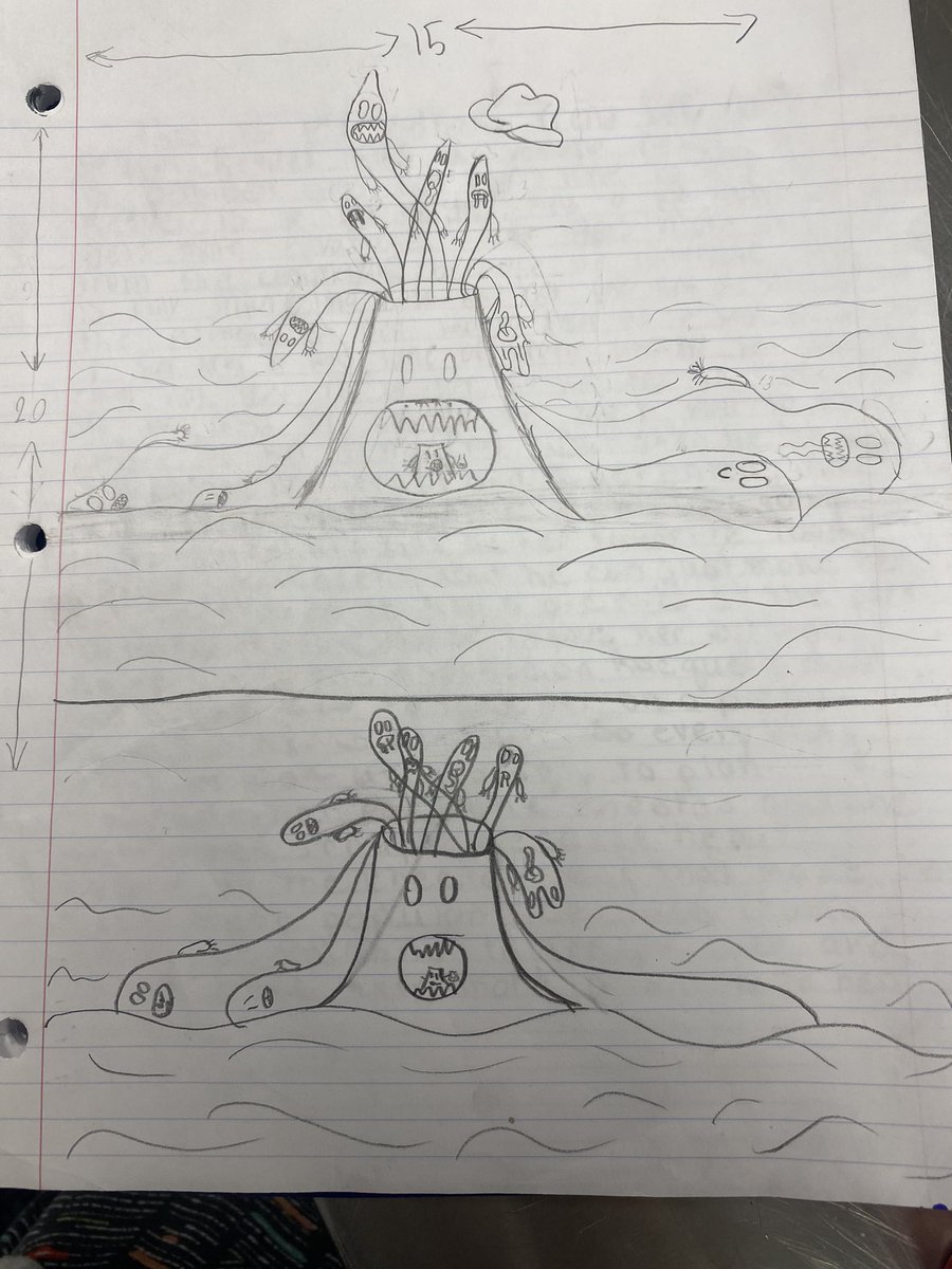 pmatuszeski's tweet photo. In Genius Hour, Mr. Daniels had students use the design cycle to create Lava Monsters. Student ingenuity was evident in the creation of their creature and their story. #thelynxway @CBCommSchools @Kirn_MS https://t.co/qfmwZqaVIP