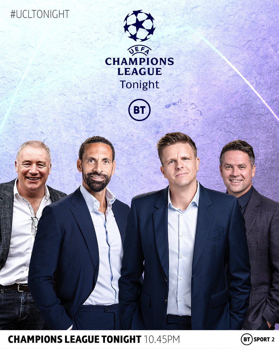 Champions League Tonight is back! 🤩

Ally McCoist joins @mrjakehumphrey, @rioferdy5 and @themichaelowen to look back at Liverpool vs Rangers 🔴🔵

📲 Get your questions in for Ally by using #UCLTONIGHT or by messaging +447537186544 on WhatsApp!

📺 10.45pm, BT Sport 2 HD
