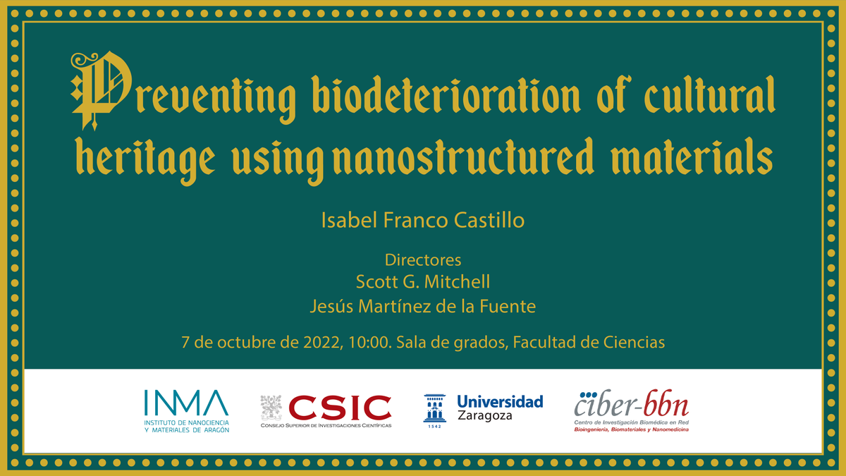 bionanosurf's tweet photo. #Bionanosurf plan for this #Friday is already set! @Isbel_Franco will discuss her doctoral thesis about how to prevent #biodeterioration of #culturalheritage by using #POMS! Don't miss out! 🦠 https://t.co/pozkzI50lc