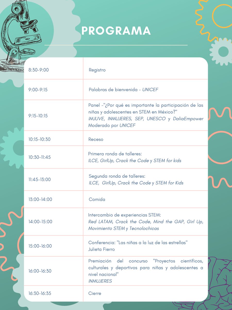 SI ERES NIÑA O ADOLESCENTE Y ESTÁS EN CDMX, ¡ESTÁS INVITADA! 
En conmemoración al Día Internacional de la Niña, 
queremos impulsar a las niñas y adolescentes a 
participar dentro de las disciplinas STEM y el estudio 
dentro de estas áreas de conocimiento.

bit.ly/unicef_tecnolo…