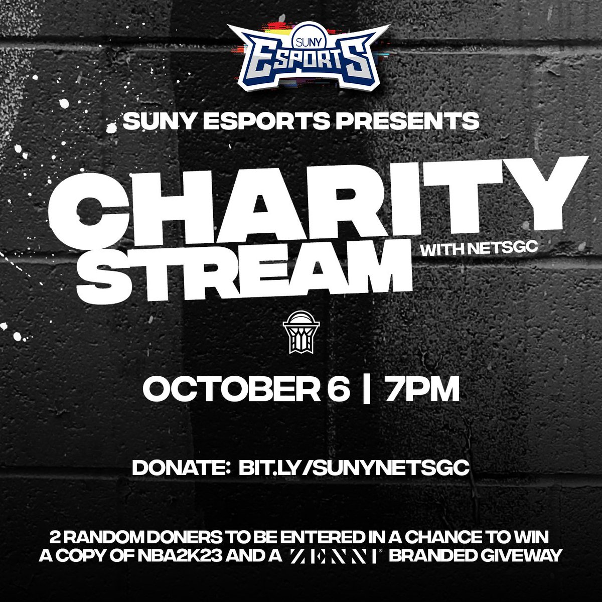 NetsGamingCrew's tweet photo. 🚨 CALLING ALL CREW MEMBERS 🚨

Tune into the @SUNY_Esports charity stream &amp; support local students! 

Appearances by @Steez_2K, @ChicagoStreetz_ &amp; @SUNY gamers!

Donate &amp; you could win:
➡️ 1 of 2 copies of NBA 2K23 😮
➡️ a @Zenni_Gaming prize pack 😎

➡️ https://t.co/ClJbAGlKL2 https://t.co/DN99sInbey
