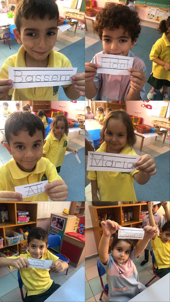 Darineyassine's tweet photo. Happily holding their names after tracing them ! Practice makes work better #KG3C #Names #Identity #Letters #Beginning_sounds @tbaassiri @Hhhsinfo @reem_lutfi @TawilNoor @sashgh https://t.co/zh6jLzxgfI