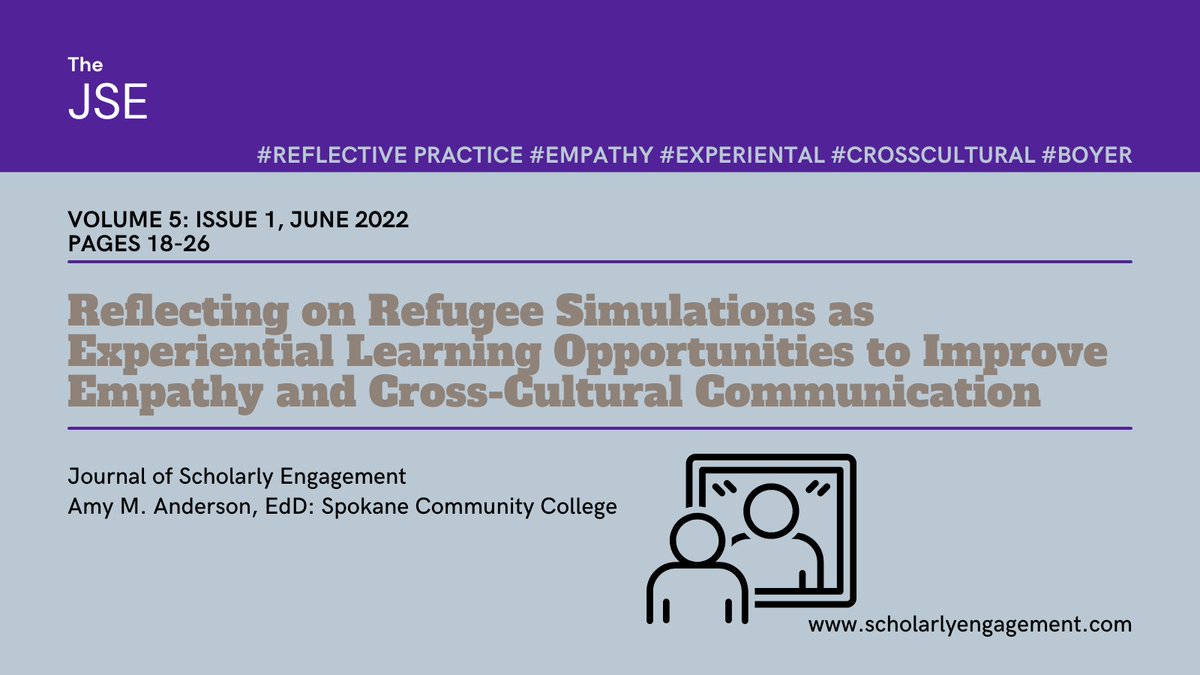 Highlighting a fantastic reflective critique on refugee simulation activities on students' empathy and cross-cultural communication skills from the June issue of the JSE. Congratulations Amy Anderson, Ed.D. @CCofSpokane 
Read the article here: scholarlyengagement.com/home/currentis…