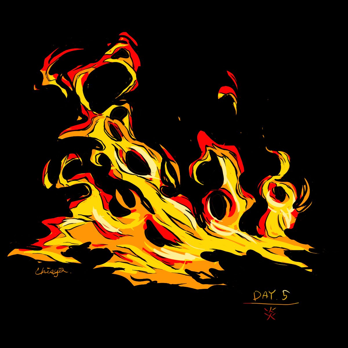 「インクトーバーDAY.5  FLAME#inktober#inktober202」|ちしゃのイラスト