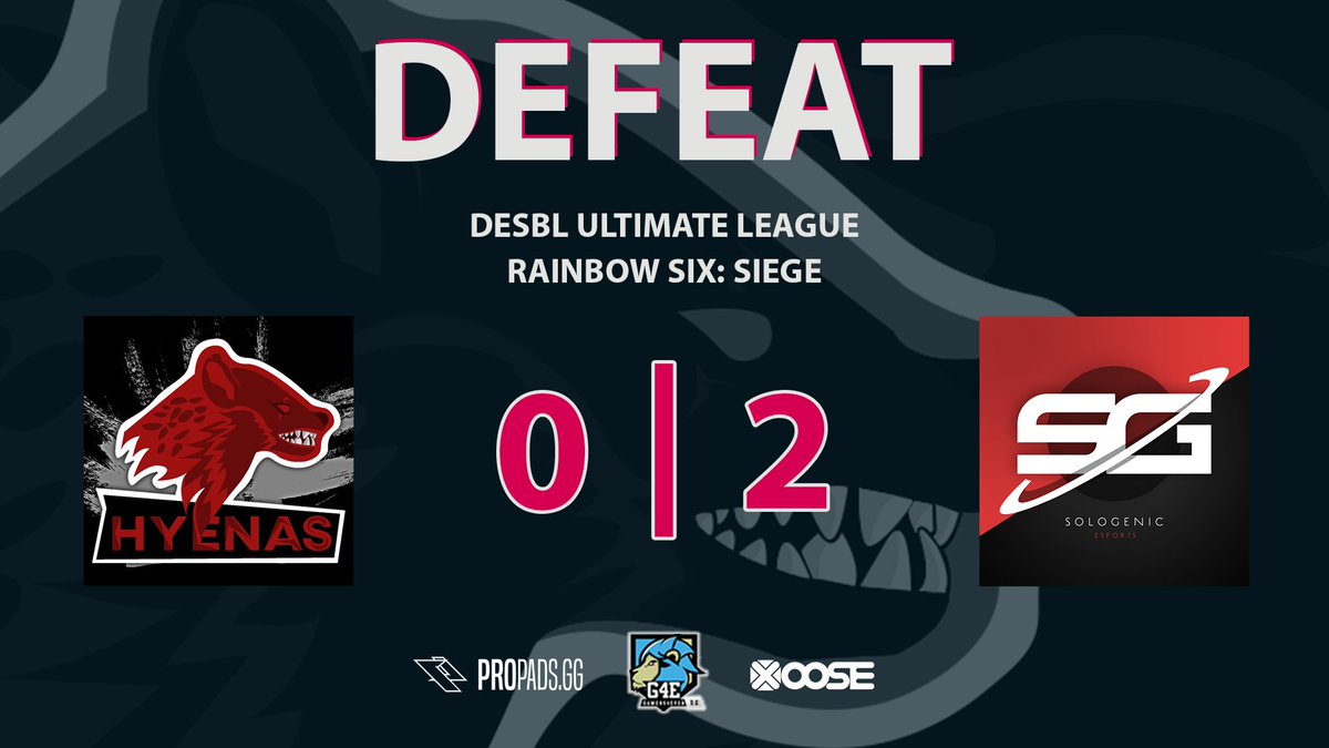 HyenasUnity's tweet image. Ergebnis des gestrigen Spieltages: 
unsere R6 Akademiker haben leider 2:0 gegen @sologenicDE 0:2 verloren. Staub abklopfen und weiter geht&apos;s!

GGWP an alle Spieler!💜💙

#HYU #HyenasUnity #R6 #eSports #DeSBLR6