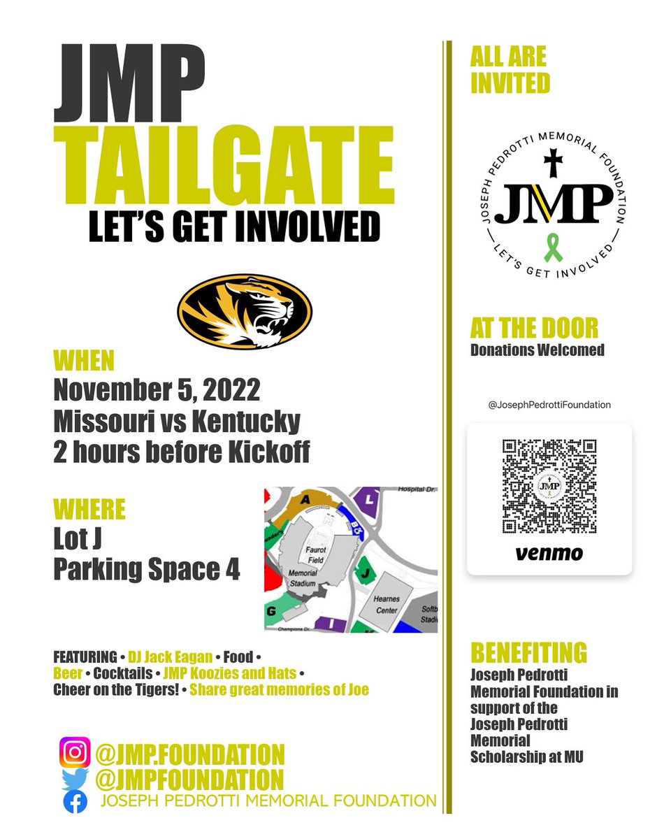 JMPfoundation's tweet photo. Come join us November 5th at the JMP Tailgate! There will be food, drinks, music, and fun! All are invited and we hope to see you there! https://t.co/btM19JgdTo