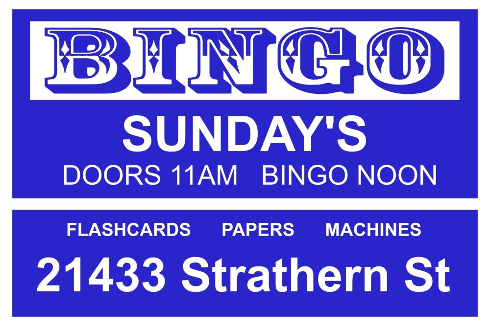 sunday_bingo's tweet photo. Join us this Sunday for Bingo! 21433 Strathern Street, Canoga Park, CA 91304. Free Parking. #bingo #freeparking #canogapark #sfv #sanfernandovalley https://t.co/vLi7Qvdrp3