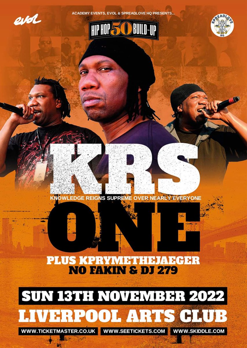 ***ANNOUNCEMENT***
Live &amp; direct from the Boogie Down Bronx, overjoyed to be working with one of the OG's of conscious Hip-Hop, the BlastMaster <a href="/IAmKRSOne/">IAMKRSOne</a> 7 yrs since his infamous Liverpool debut <a href="/thekazimier/">Kazimier</a>, this time @ArtsClubHQ Sunday Nov 13th Tickets on-sale 10am Friday -x-