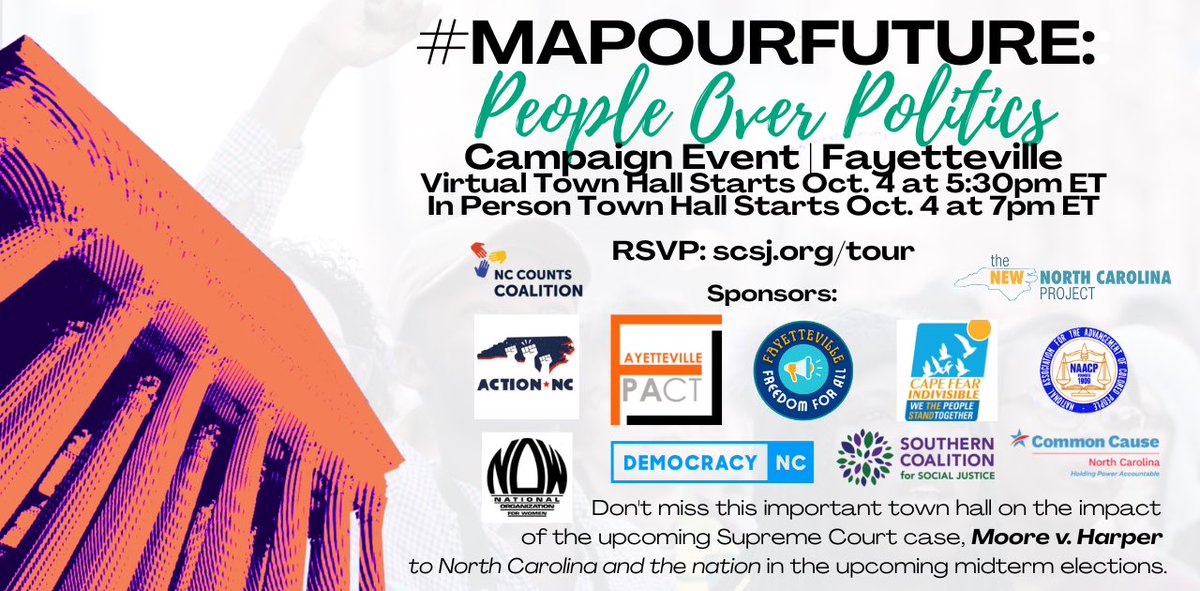 scsj's tweet photo. ❗️Fayetteville❗️
The #MapOurFuture People Over Politics tour is heading your way TONIGHT. RSVP https://t.co/bfFO7VTiLL! https://t.co/KIca6Hjp4V
