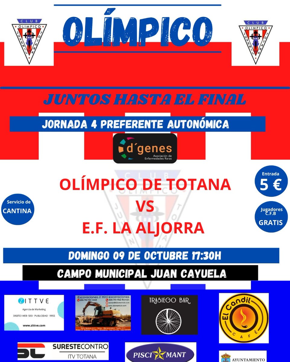 OlimpicoTotana's tweet photo. 💪🔥 ¡Caemos y nos levantaremos JUNTOS! 
🏠 ¡Os esperamos a todos en el Juan Cayuela!
📅 Domingo 9 de Octubre 
🕡 17:30
🎯 @LaAljorraSabic https://t.co/EdMWciEESu