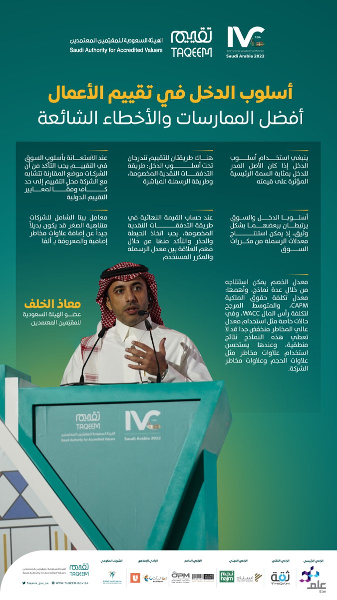 taqeem_gov_sa's tweet photo. أبرز ما ورد في ورقة عمل:

"أسلوب الدخل في تقييم الأعمال: أفضل الممارسات والأخطاء الشائعة"

#مؤتمر_التقييم_الدولي https://t.co/hQ4krXQeZL