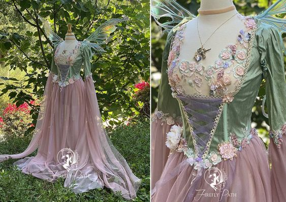 sachin and babi light blue dress Purple and White Beaded Fairy Dress with Neck Corset