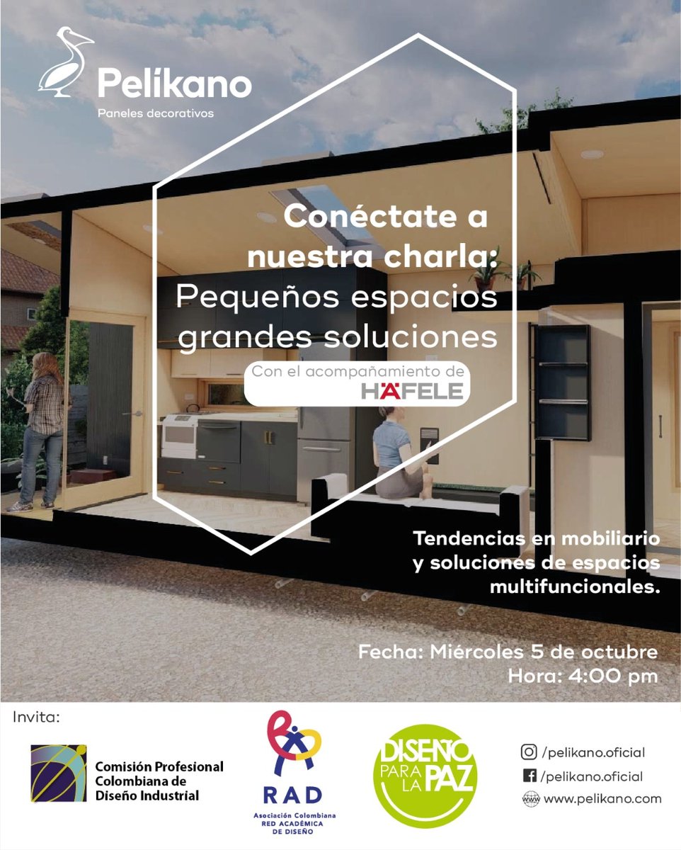 Cdisenoi's tweet photo. Acompáñanos este *miércoles 05 de octubre* a conocer cómo optimizar tus espacios a través de mobiliario multifuncional fabricado con tableros Pelíkano, y con herrajes de última tecnología como los de Häfele. Te esperamos a las *4:00 pm* en el link: ➡️➡️➡️https://t.co/W9FVM0ix4x https://t.co/TNTCK6HIs4