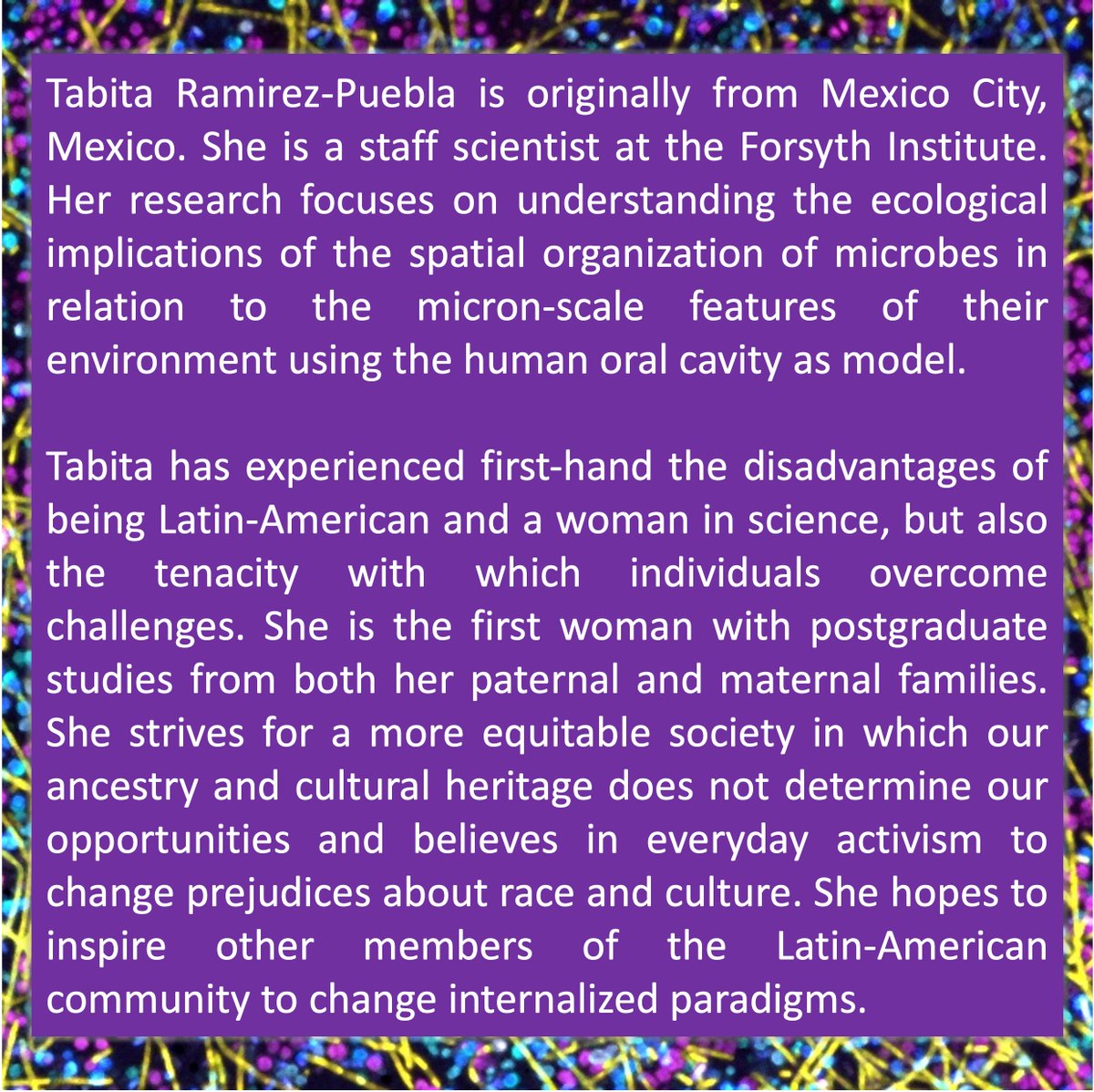 BostonBacteria's tweet photo. We celebrate Dr. Tabita Ramirez-Puebla, a scientist originally from Mexico City working @ForsythResearch in Cambridge! @microtabi https://t.co/99NsnpflDu