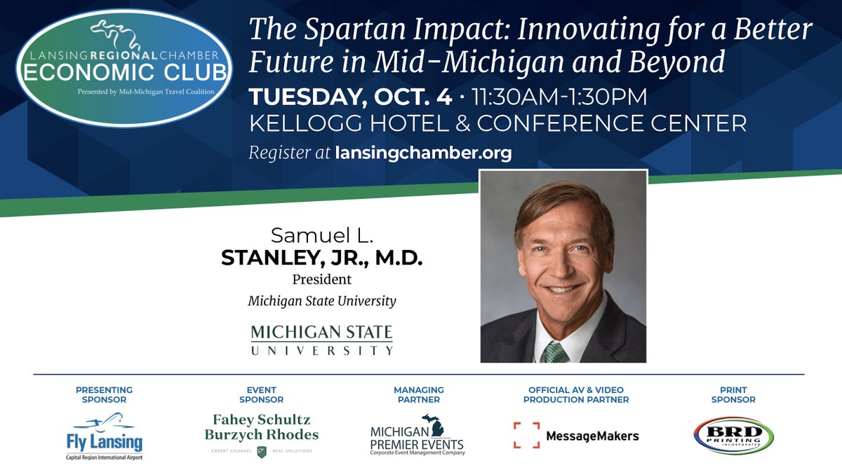 The Lansing Economic Club Series is made possible by our Presenting Sponsor, <a href="/flylansing/">Capital Region International Airport</a>! 🛫 We appreciate your continued support of our #EconClub luncheons that cover various business-related topics and feature local and national speakers!