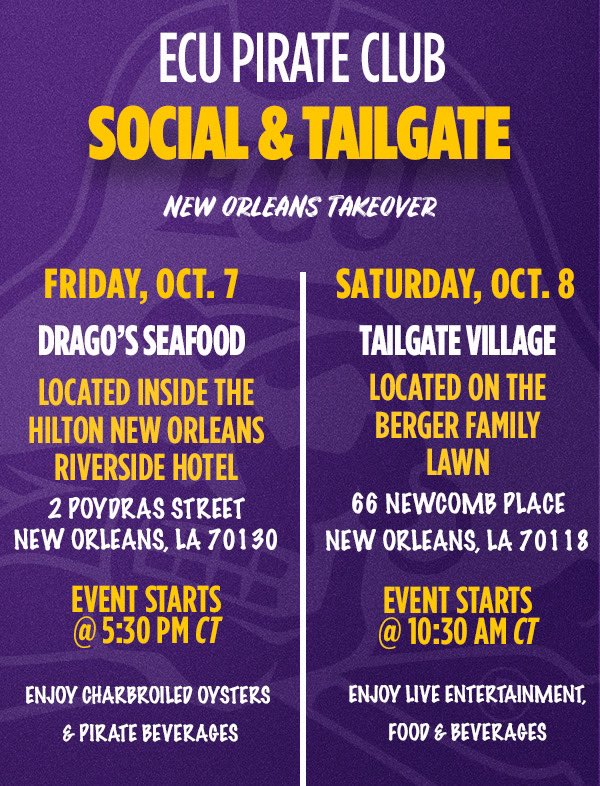Come join us as the Pirates takeover New Orleans this weekend! RSVPs are not required. We can’t wait to see you there! 🏈