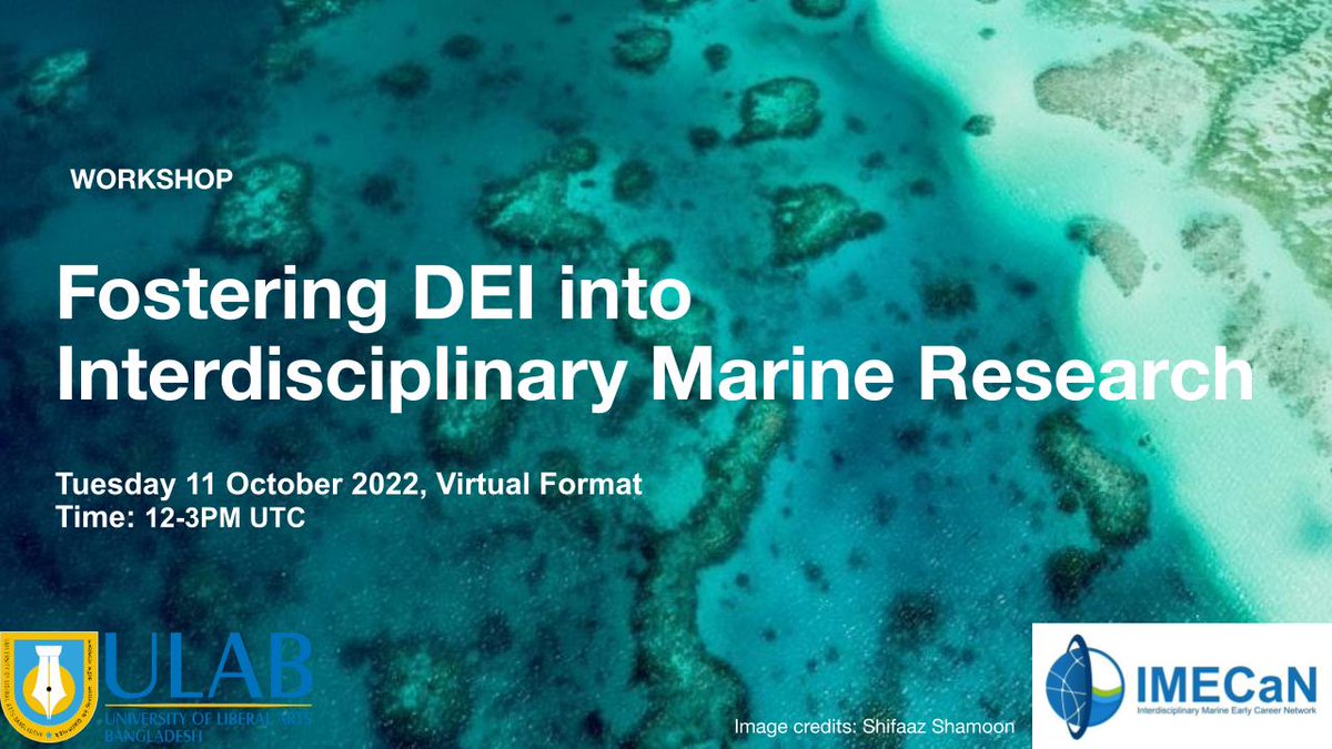 🚨ECOP Event!🚨

📆 Fostering Diversity, Equity and Inclusion (DEI) into interdisciplinary marine research on Tuesday 11 October  (12-3pm UTC).
🗣 Join #IMBeR's Interdisciplinary Marine Early Career Network (IMECaN) for a virtual workshop.
👉 Sign up here: tinyurl.com/2p9c36sf