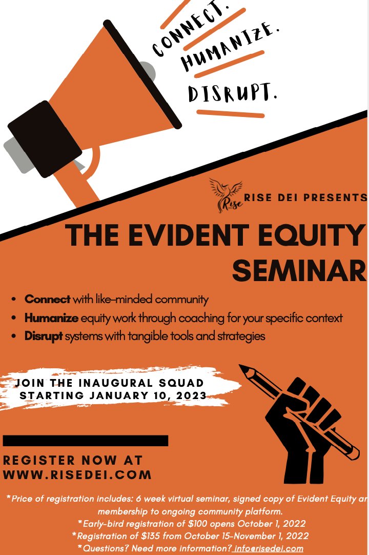 RISE_DEI's tweet photo. Registration for The Evident Equity Seminar is now LIVE! 
Join the inaugural squad to Connect, Humanize and Disrupt!
https://t.co/jeGBKN8GG0 https://t.co/ToTqGBdMZ7