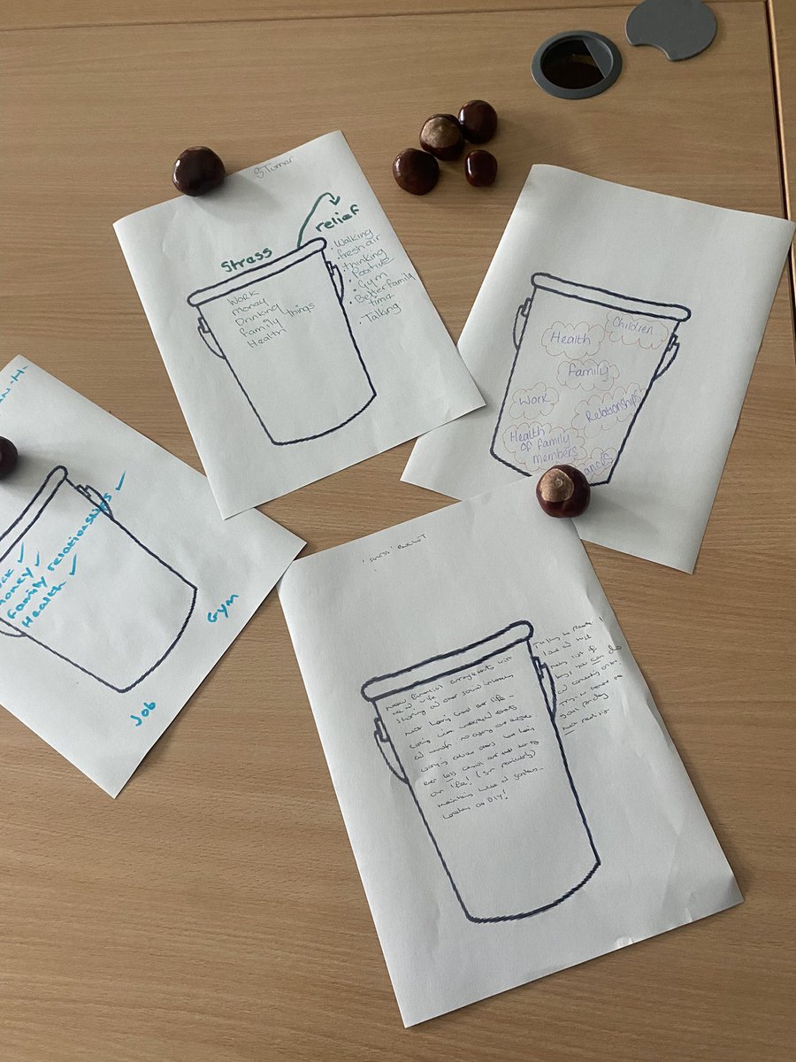 LauratomkinsB's tweet photo. Week 4 of Anxiety Management #stressbucket today we used conkers collected on our wellbeing walk for a grounding session… you can conquer anything 🤩 #conqueranything #anxietymanagement #recovery @OT_EmmaB @Mersey_Care @LauraSpooner796 @BethFawcett68 @NandaDayalan https://t.co/L30TuTmJ1C