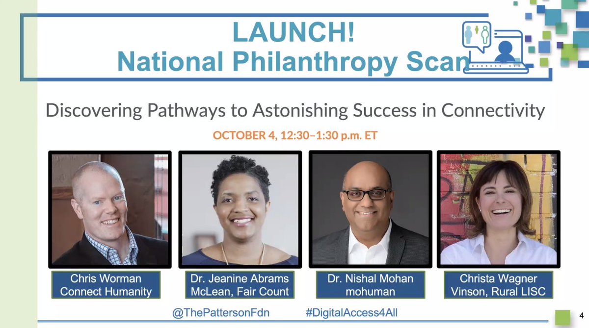 It's on! Thrilled to be a part of the FIRST in a series of #Funder2Funder conversations exploring #philanthropy's role in the #digitaldivide, led by @ThePattersonFdn's @MichaelJZim! #DigitalAccess4All #DigitalEquity #DIW2022 @SuncoastCGLR @readingby3rd #GLReading