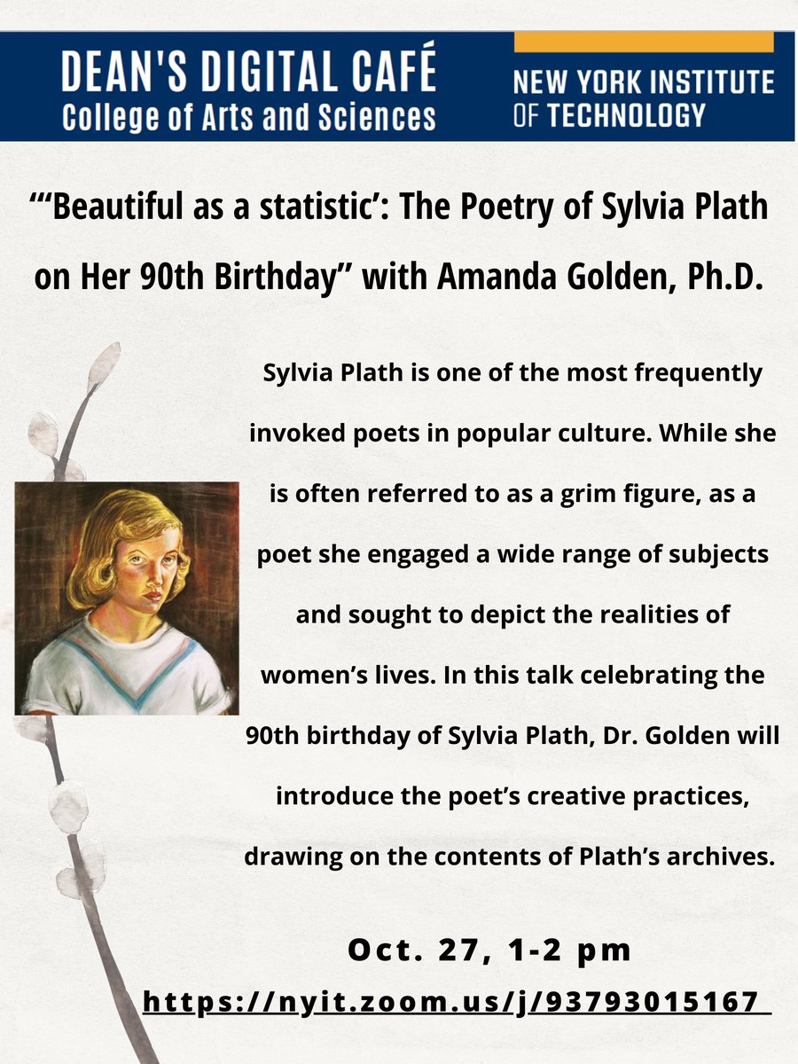 Amanda Golden (@plathpoem) on Twitter photo Please add this event to your Sylvia Plath's 90th Birthday dance card! "Beautiful as a Statistic": The Poetry of Sylvia Plath on Her 90th Birthday, hosted by <a href="/NewYorkTechCAS/">NewYorkTechCAS</a> Please add this event to your Sylvia Plath's 90th Birthday dance card! "Beautiful as a Statistic": The Poetry of Sylvia Plath on Her 90th Birthday, hosted by <a href="/NewYorkTechCAS/">NewYorkTechCAS</a>