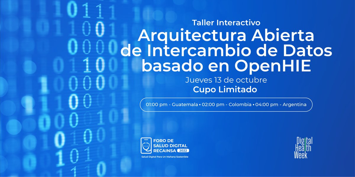 RECAINSAnetwork's tweet photo. 💥Taller Interactivo "Arquitectura Abierta de Intercambio de Datos basado en OpenHIE" - Foro de Salud Digital RECAINSA 2022 💥

➡️Registro en el siguiente enlace https://t.co/WXR6aWSUN6 ⬅️
Instructor: Ing. Alejandro Benavides 🇨🇷 

#ForoDeSaludDigital #ForoRECAINSA #OpenHIE https://t.co/0w9P7quskx