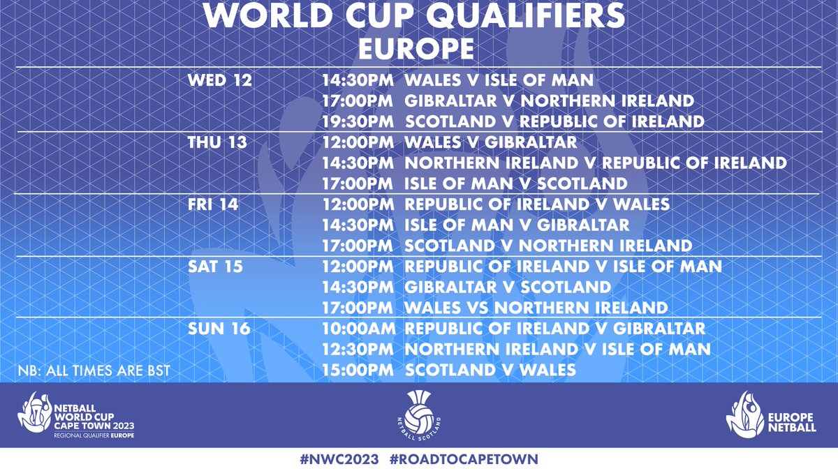 EUROPE NETBALL (@europenetball) on Twitter photo ๐In case you missed it... 5 days of some of the best European netball is coming right up!
Who are you supporting?!๐
#RoadToCapeTown #NWC2023 #NWCQEurope
<a href="/WorldNetball_/">World Netball</a> <a href="/NetballScotland/">Netball Scotland</a>
<a href="/Gib_Netball/">Gibraltar Netball</a> <a href="/ScotThistles/">Scottish Thistles</a> <a href="/netballni/">Netball NI</a> <a href="/iomnetball/">Isle of Man Netball</a> <a href="/WalesNetball_/">Wales Netball | Pรชl-Rwyd Cymru</a> <a href="/NetballIreland/">Netball Ireland</a> ๐In case you missed it... 5 days of some of the best European netball is coming right up!
Who are you supporting?!๐
#RoadToCapeTown #NWC2023 #NWCQEurope
<a href="/WorldNetball_/">World Netball</a> <a href="/NetballScotland/">Netball Scotland</a>
<a href="/Gib_Netball/">Gibraltar Netball</a> <a href="/ScotThistles/">Scottish Thistles</a> <a href="/netballni/">Netball NI</a> <a href="/iomnetball/">Isle of Man Netball</a> <a href="/WalesNetball_/">Wales Netball | Pรชl-Rwyd Cymru</a> <a href="/NetballIreland/">Netball Ireland</a>
