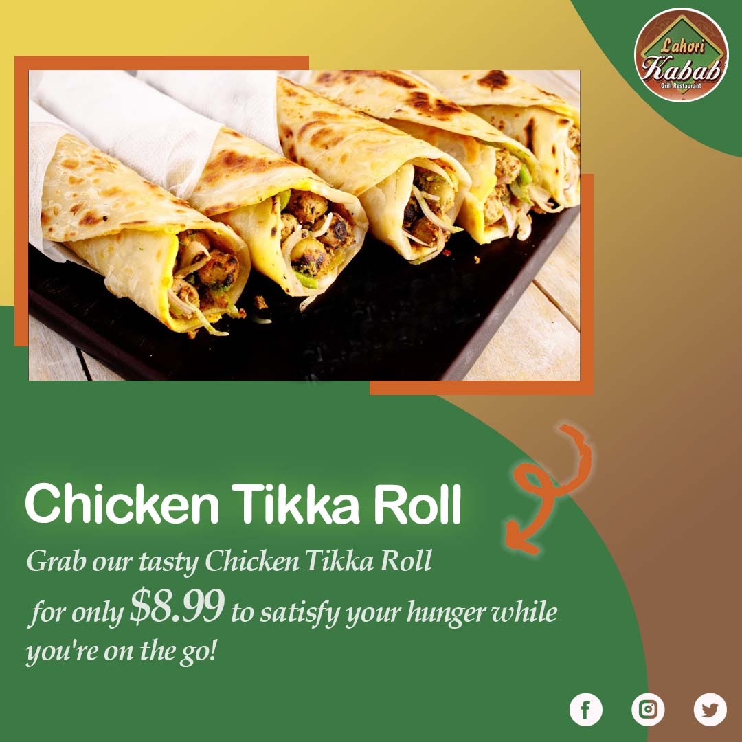 Grab our tasty Chicken Tikka Roll for only $8.99 to satisfy your hunger while you're on the go!

Call us Now: +1 717-547-6062
Visit us Now:3840 Union Deposit Rd, Harrisburg, PA 17109
#lahorikababandgrill #Lahoriflavors #chickentikkaroll #grab #tasty #hunger #onthego #tuesdayfeels