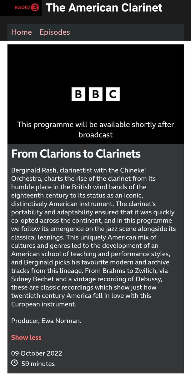 Super excited to share this 3-part series I've been working on. Sunday, 9th October at 11pm on @BBCRadio3 celebrating one of my joys, The American School of Clarinet Playing. Tune in Sunday or listen back on @BBCSounds ... @icaclarinet @chambermusicsct bbc.co.uk/programmes/m00…