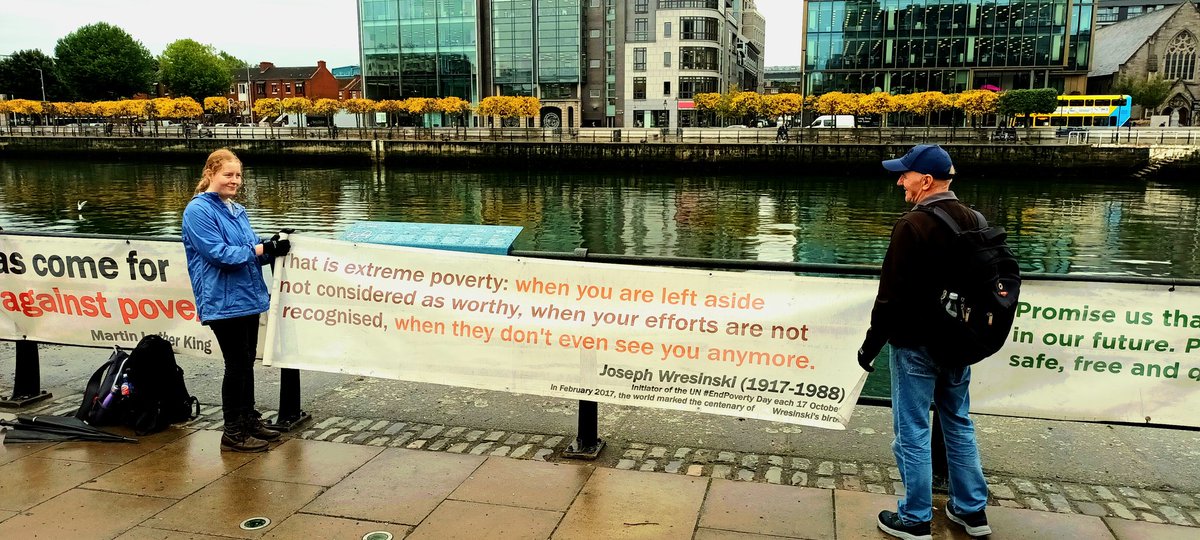 17octcomIRL's tweet photo. The banner exhibition is installed at the Human Rights and Poverty Stone, Custom House Quay. In preparation for the #17thOct event to mark the International Day for the Eradication of #poverty. All welcome 11am
#Endpoverty @welfare_ie @17octcomIRL https://t.co/brfjUWsqWa