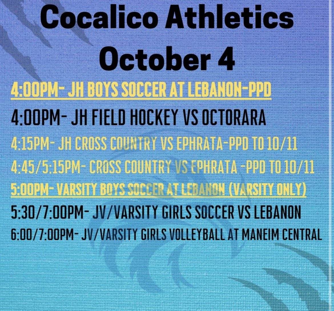 Cocalico Athletics on Twitter "Todays athletics events please see