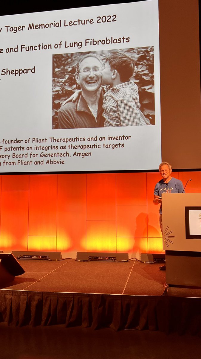 Eickelberg_MD's tweet photo. Another emotional moment #ICLAF2022. The Andy Tager Lecture is given by Prof. Dean Sheppard @UCSF to honor an amazing human and physician-scientist. Wonderful intros by @rsknipe and Joe Lasky @PFFORG. In @KaminskiMed own words: #belikeAndy. https://t.co/pF8cUr6EOv