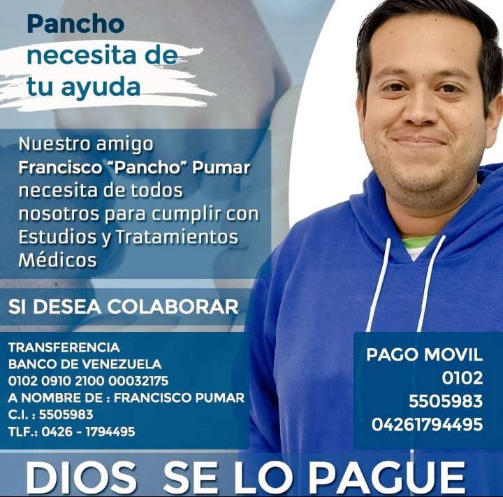 GlosadeValera's tweet photo. Es Día de San Francisco y nuestro amigo de la radio y TV valerana @panchopumar requiere nuestra mano amiga, para recuperar su salud. 
Ayudemos... Tu ayuda vale oro. 

Gracias Gracias 🤗🌞💯

#4Oct 
#ayuda
#ServicioPublico 
#Valera https://t.co/kOrTkw7TQw