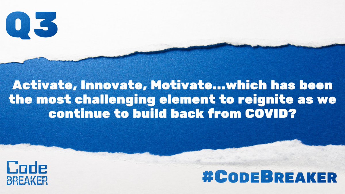 codebreakeredu's tweet photo. Q3: Activate, Innovate, Motivate...which has been the most challenging element to reignite as we continue to build back from COVID? #CodeBreaker https://t.co/ik1Ax1nkv3