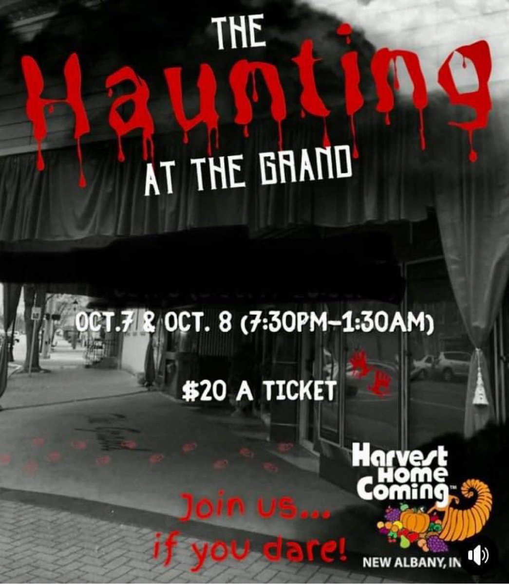 ☠️🔪𝐍𝐄𝐖 event hosted by The Grand in New Albany, 𝐓𝐇𝐄 𝐇𝐀𝐔𝐍𝐓𝐈𝐍𝐆 is a thrilling chance to stroll through nightmare lane. Travel from room to room, face your fears &amp; revisit horror classics. Join us if you dare! Proceeds go to:THE AHS BOYS BBALL🏀 Ticket Sales end at 12
