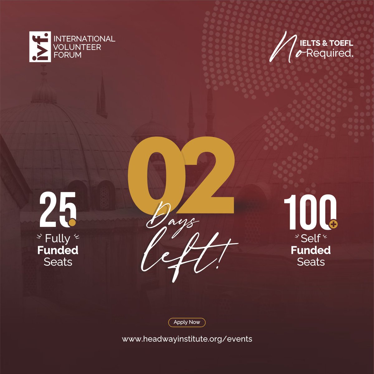 Headway_isa's tweet photo. Final 2 Days left to register for International Volunteer Forum 2022 taking place in Istanbul, Turkey 🇹🇷

#internationalvolunteerday #ivf2022
#hisaivf2022 https://t.co/4luMxmSuEk