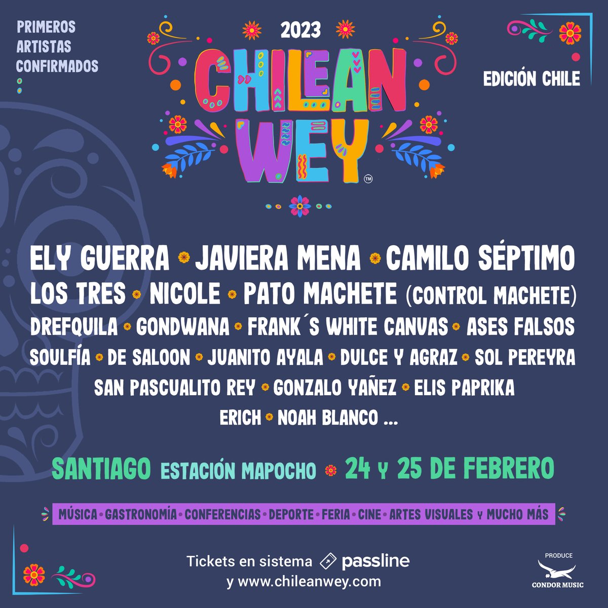 Les presentamos los primeros confirmados de nuestro cartel 🤘🏻⭐️

Festival Chilean Wey en su primera versión en Chile, con tres jornadas inolvidables 💖
Compra tu ticket en @passline_oficial  >> bit.ly/3M6uQnty