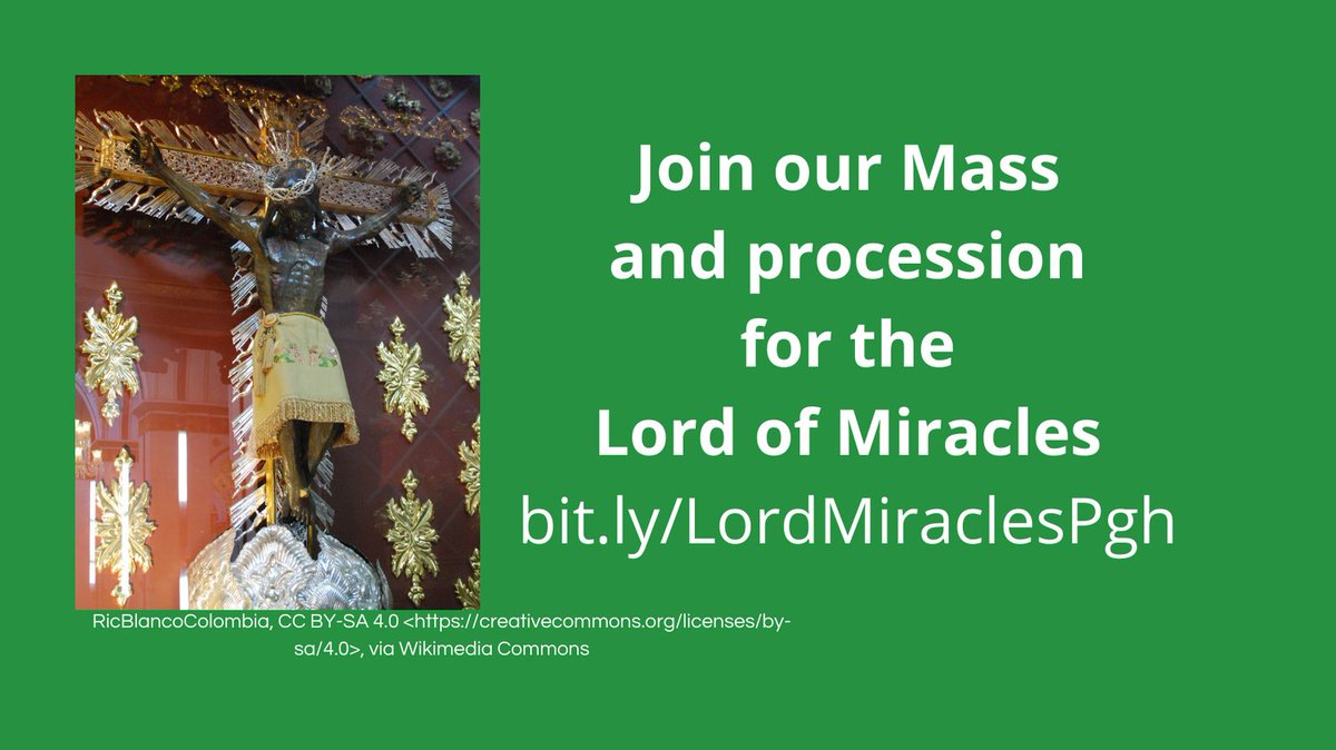 Tomorrow, 10/16, join our Mass &amp; procession in Beechview for Lord of Miracles, a Peruvian celebration of the mercy and power of Jesus. May it also remind us that our diocese has spiritual ties to Peru through our Chimbote Mission. #Catholic bit.ly/LordMiraclesPgh
