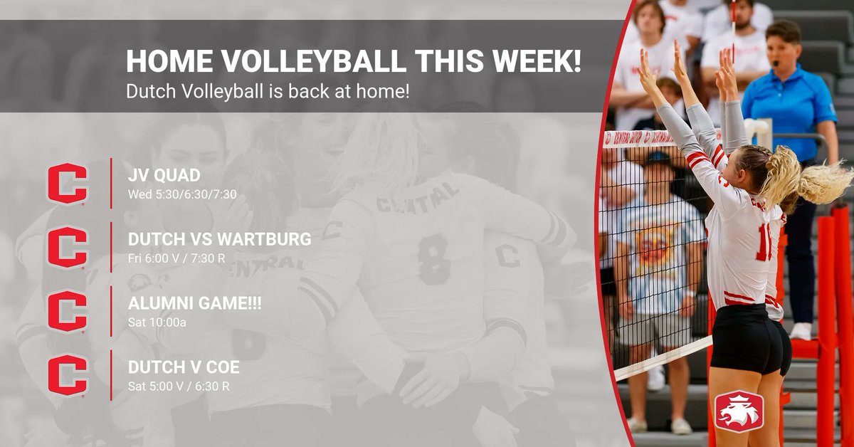 HOMECOMING at Central means lots of Volleyball! JV Quad, two conference matches AND our Alumni game all happening this week! After a long stretch on the road, we are happy to be home this week! Stay tuned for our themes for our upcoming play games!  #HooRah #GoBigRed