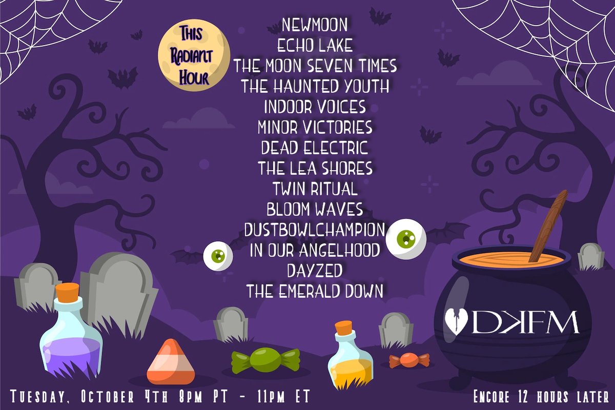 Back on <a href="/decayfm/">decayfm</a> tonight, spinning some gorgeous tracks by <a href="/bloomwavesband/">Bloom Waves</a> • <a href="/echolakeband/">ECHO LAKE</a> • <a href="/TwinRitual/">Twin Ritual</a> • @angelhoodmusic • <a href="/thyband/">The Haunted Youth</a> + much more. Show kicks off at 8 PM Pacific / 11 PM Eastern (with an encore performance 12 hrs later). 👻👻👻