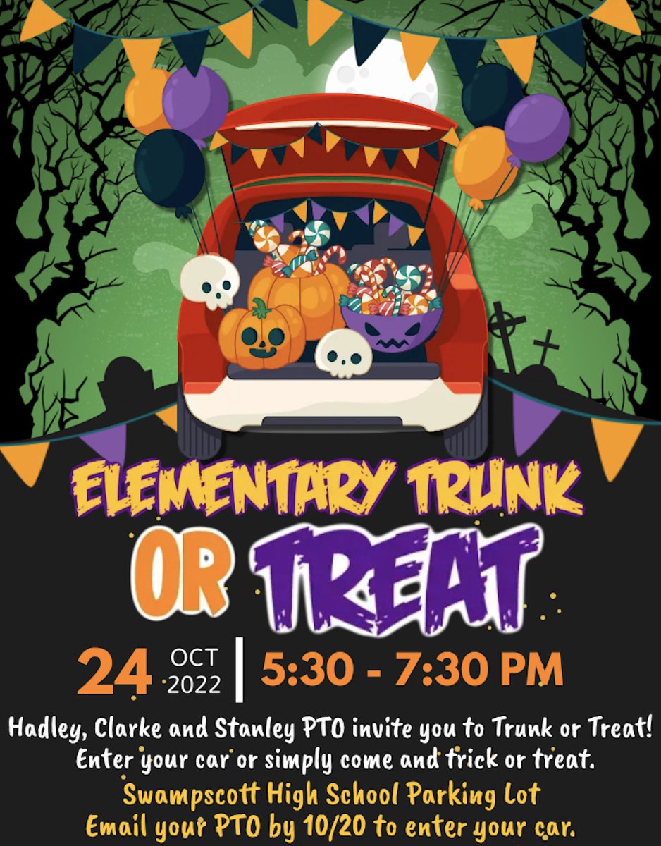 HadleySPS's tweet photo. October has arrived! Trunk or Treat is on for October 24th. #spookytimes #trunkortreat #elementaryfun #bootifulhalloween #ghostlygathering2022 https://t.co/M6W82JFnYH
