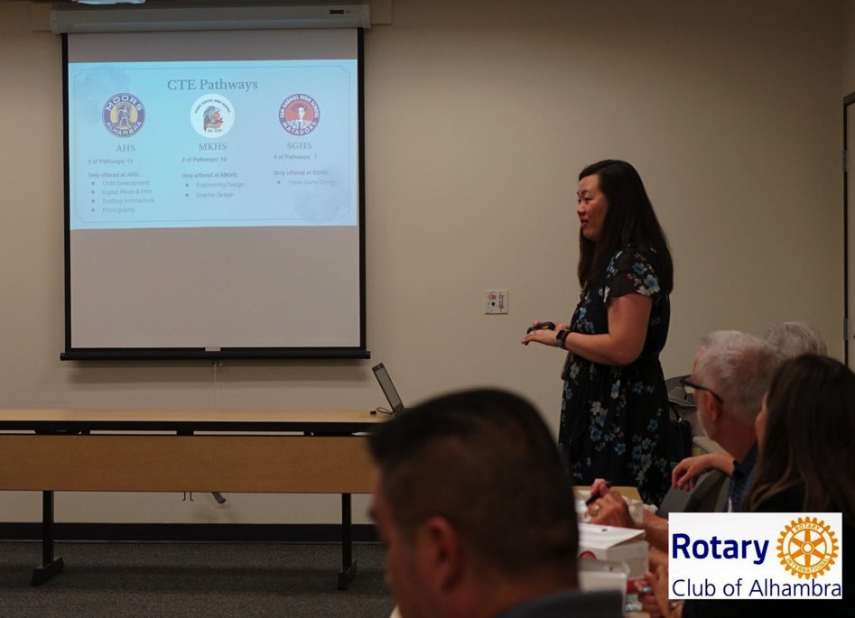 alhambrausd's tweet photo. Several #AUSD managers are #AlhambraRotaryClub members: In September #AUSD hosted #AlhambraRotary's working-lunch meeting at the District office w/ featured speaker Dr. #LeannHuang, Career Technical Educational Specialist, who shared all the  #CTE courses + pathways we offer‼️ https://t.co/GPcUOsYmmT