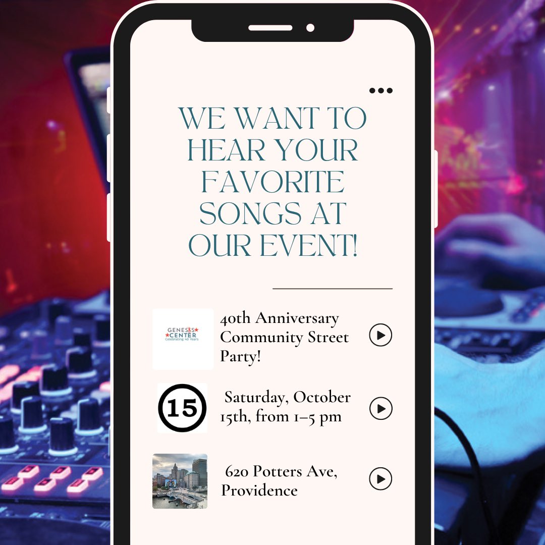 We are calling all followers! We want to hear your favorite songs at our event! Let us know what you want to hear - the most requested songs will be played at our upcoming street party on October 15th. We can't wait to celebrate 40 years of community impact with you! Comment⬇️