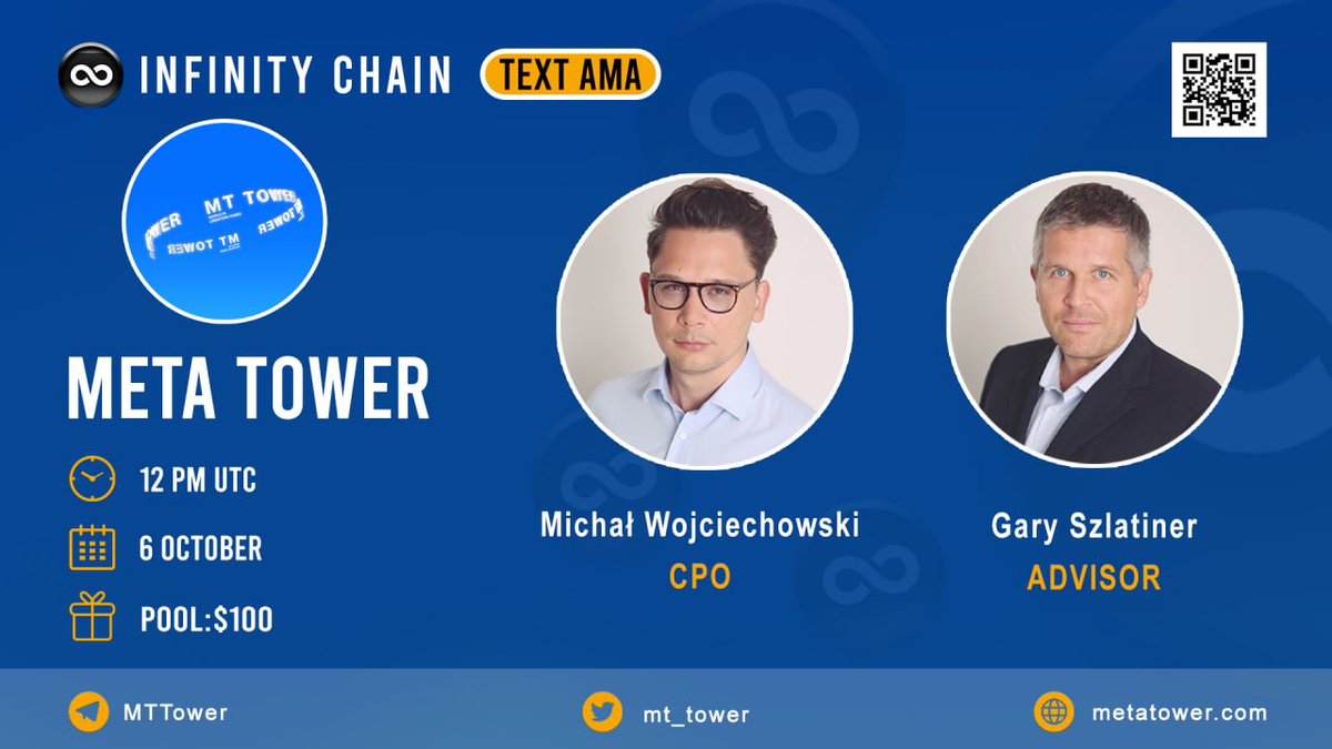 Infinity_Chains's tweet photo. 📢 We're thrilled to announce our next #AMA with MT Tower on 6 October 2022 | 12 PM UTC

🏆 Reward Pool: $100

Rules :
1. Join https://t.co/fxH9lm48kB
2. Follow @Infinity_Chains &amp; @mt_tower
Like, retweet, comment 3 question &amp; tag 3 friends
3. Details https://t.co/SZAo3EIRGe https://t.co/YXEMLwKTVv
