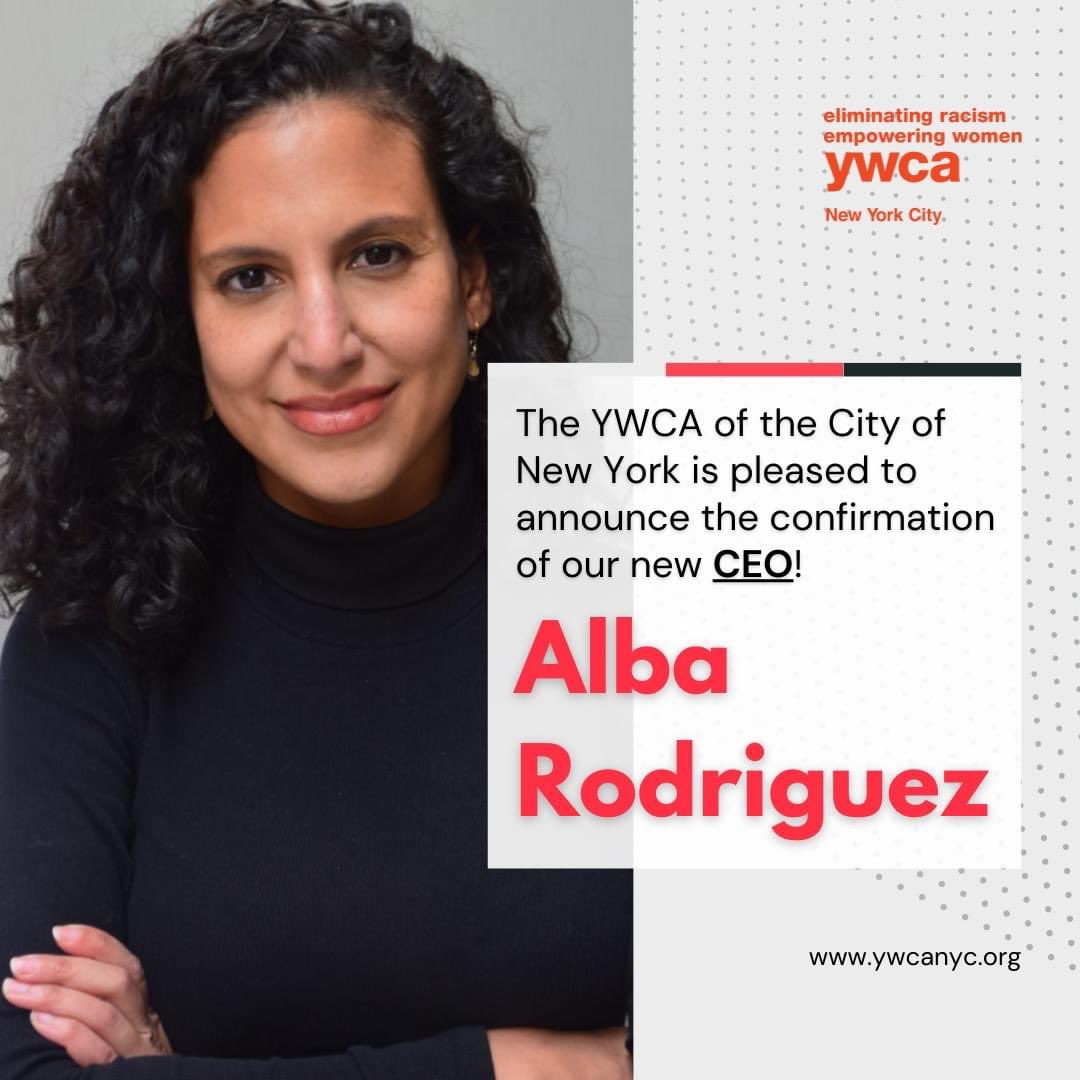 We are pleased to announce the confirmation of Alba Rodriguez as CEO. Alba will lead the organization in its mission to eliminate racism by empowering New York City’s young women, boys, and gender non-conforming youth. Full press release here: ywcanyc.org/new-ceo-alba-r…